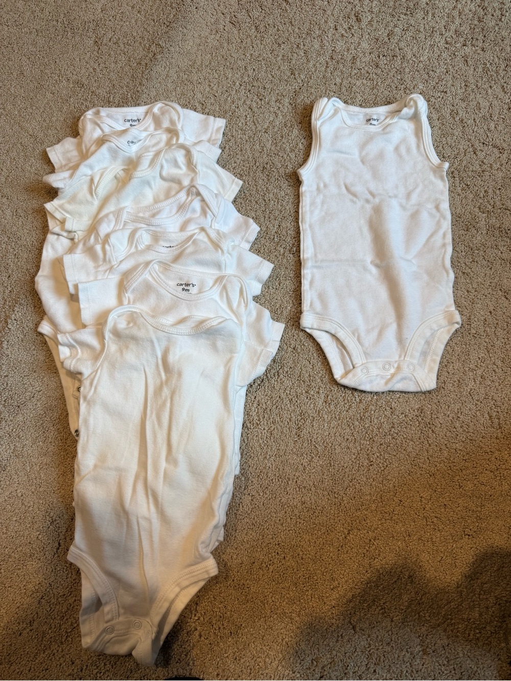 Carter's White Sleeveless Baby One-Piece Bodysuits - Pack of 8